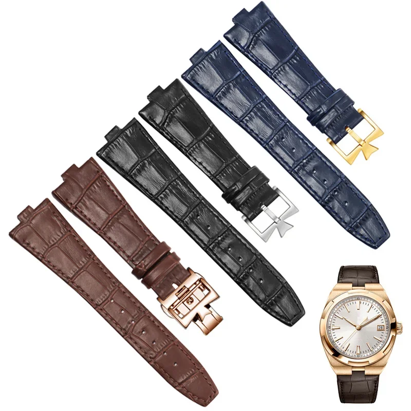 25*8Genuine Leather Watchband For Vacheron Constantin OVERSEAS Series 4500V 5500V P47040 Stainless Steel Buckle Men Watch Strap