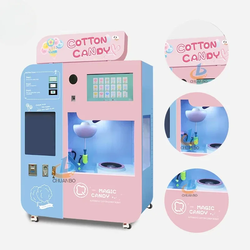 YG Customized Manufacture Color Coin Cash OEM ODM Factory Full Automatic Cotton Candy Vending Machine Floss Flower Candy Machin