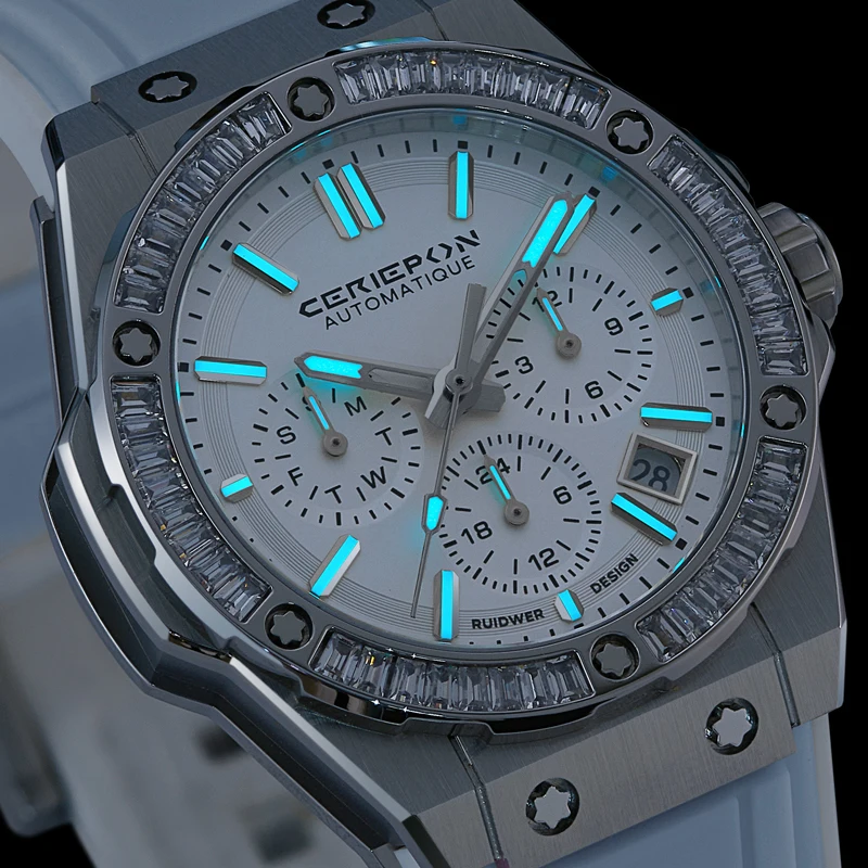 นาฬิกาข้อมือผู้หญิงแบรนด์ดัง ระบบอัตโนมัติ ดีไซน์ Pagani นาฬิกาจักรกลสำหรับผู้หญิง กระจกแซฟไฟร์ Reloj Homber