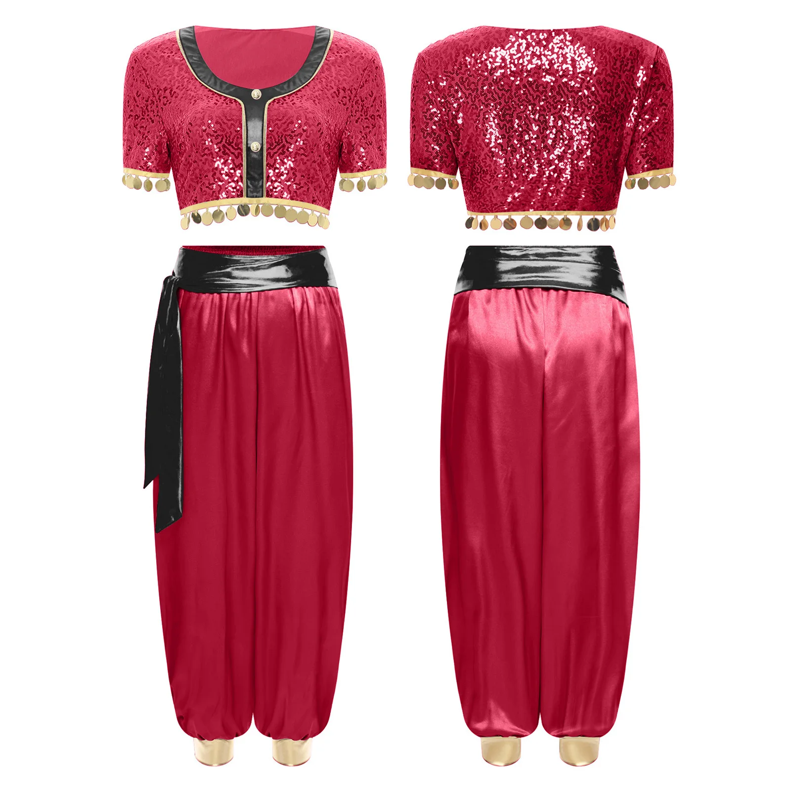 النساء ملابس الرقص الشرقي ملابس الترتر المحاصيل الأعلى مع سراويلي حريمي الأميرة العربية تأثيري عيد الهالوين موضوع حفلة البدلة