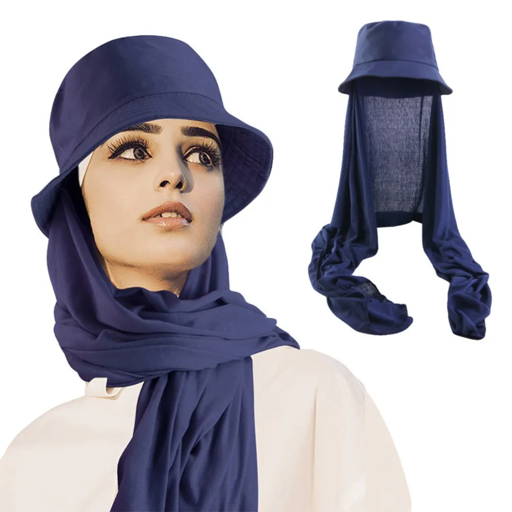 

Comfortable with Headscarf Scarf Bucket Hat Sun Protection Breathable Sun Turban Caps Solid Color Fisherman Hat Women