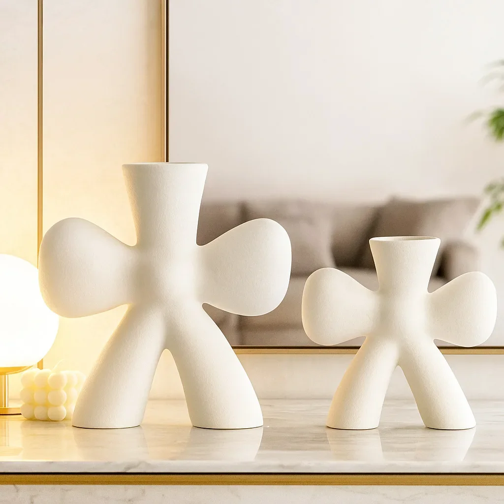 Art Hotel Ceramic Soft Furnishing Ornament Flower Vase Modern Tabletop Decor For TV Cabinet Showroom Home Aesthetic Craft