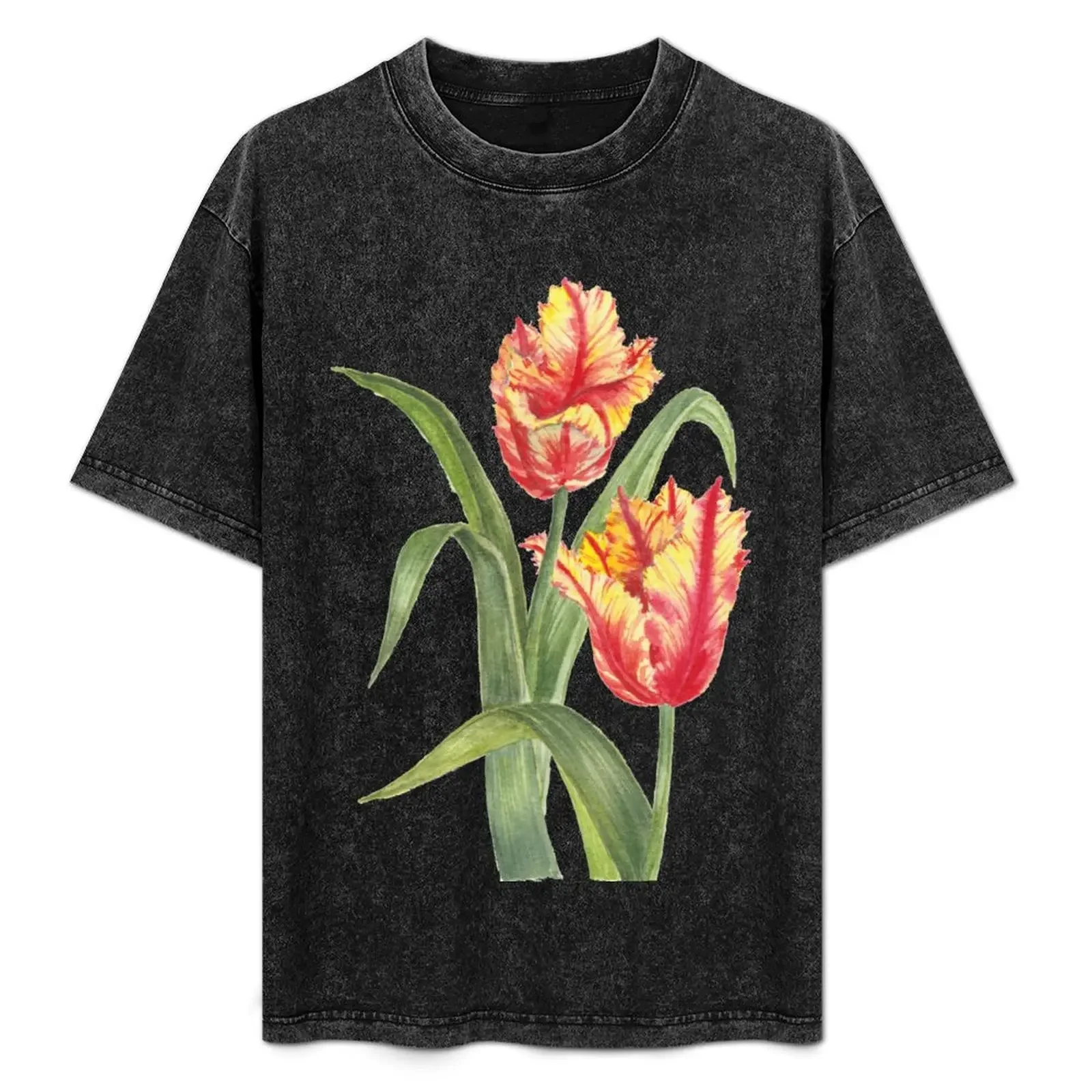 

Watercolour Yellow Parrot Tulips Botanical Painting T-Shirt summer top blue archive for a boy mens designer t shirt