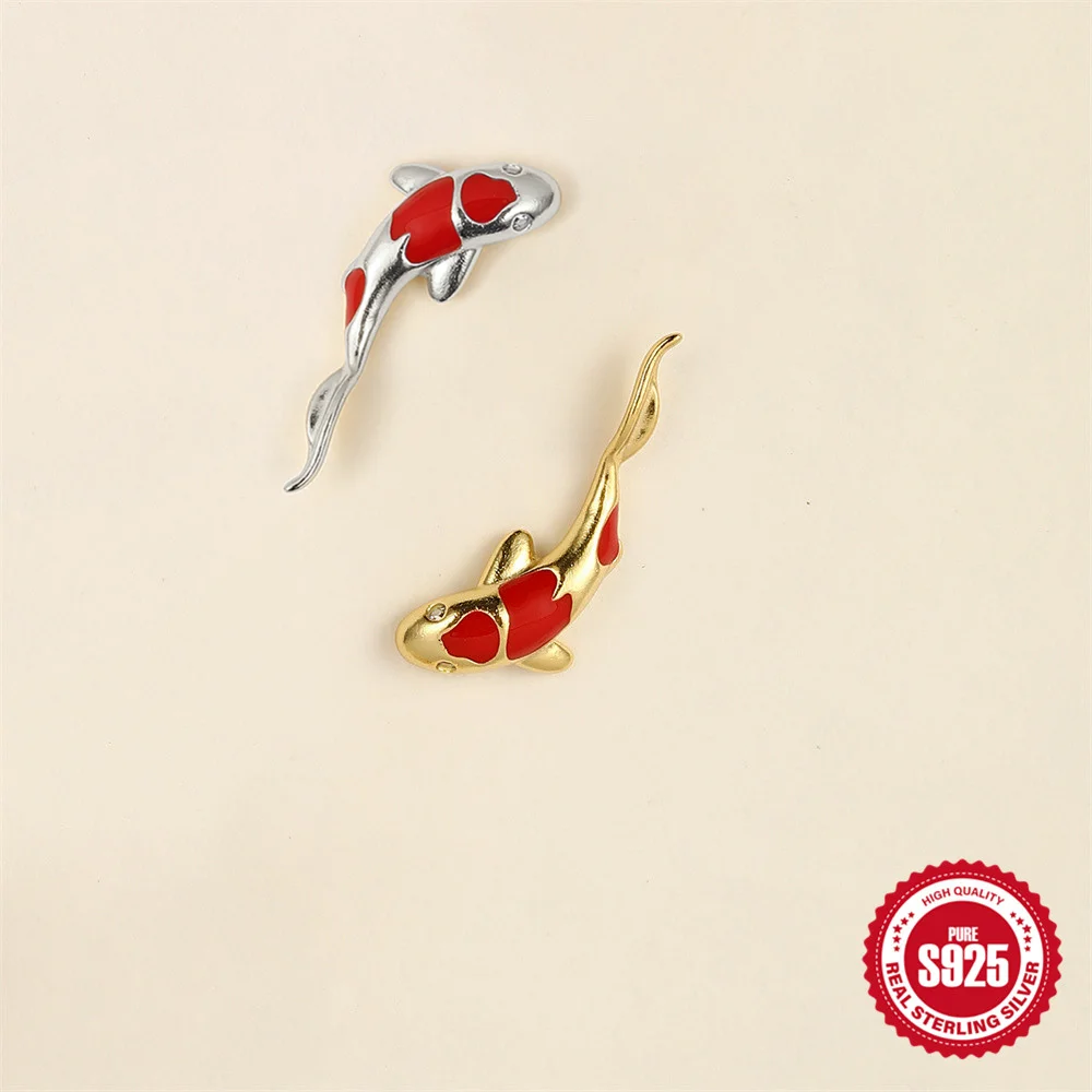 

AIDE Red Drip Oil Koi Piercing Earrings 925 Sterling Silver Lucky Animal for Women Dainty Party Jewelry Birthday Gifts