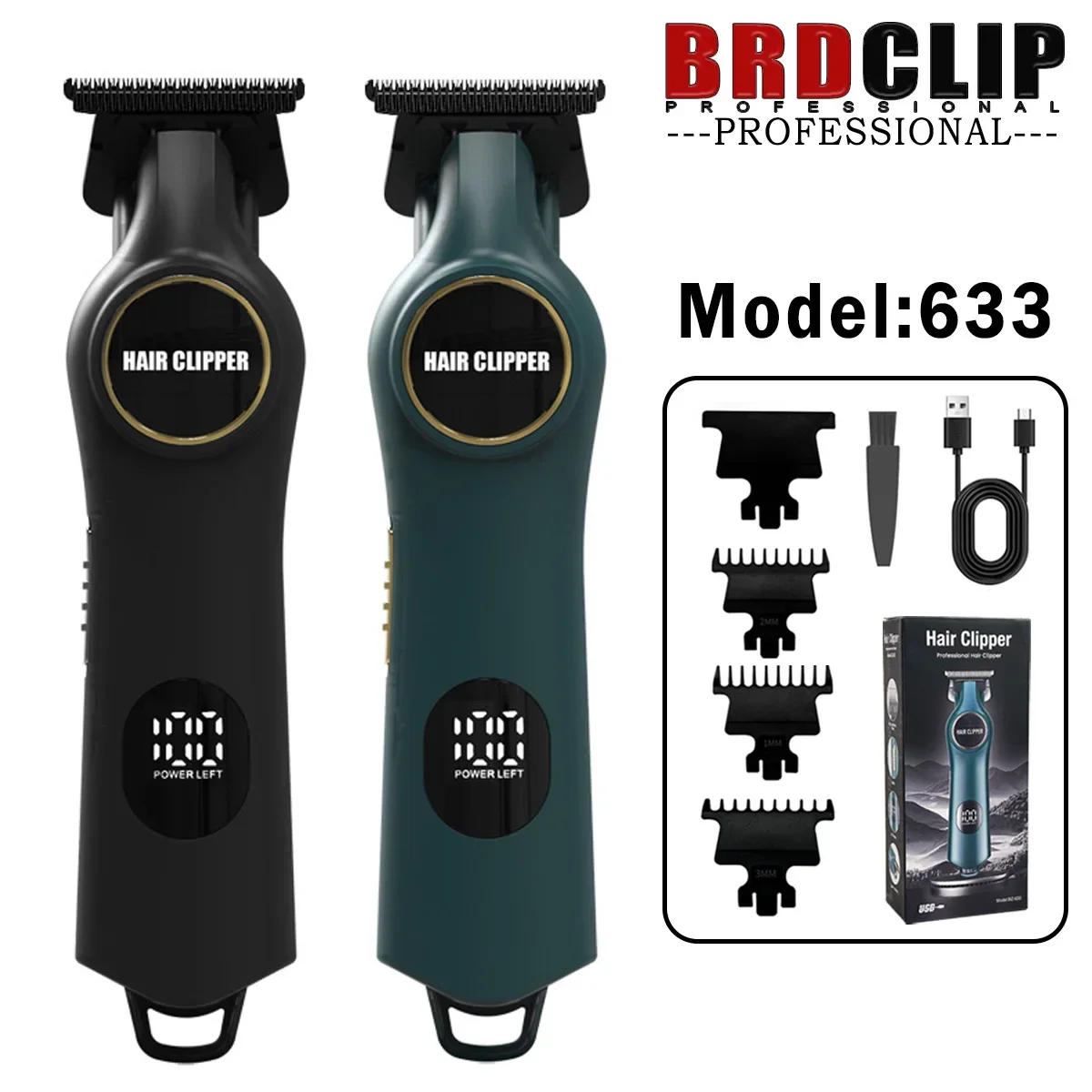 BRDCLIP 633 Professional hair clipper LED digital display electric clipper electric fader USB oil head engraving clipper trimmer