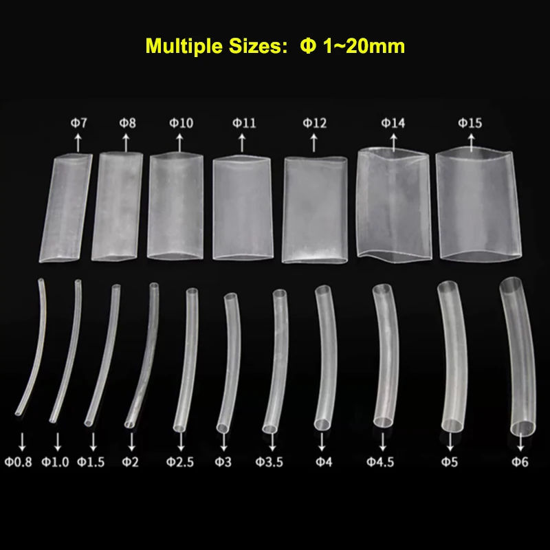 1/5m Super Thin Heat Shrink Tube Clear 1~ 20mm Flexible Earphone Line Heat Shrinkage Tube Cover Audio Cable Sleeve Sheath Wrap