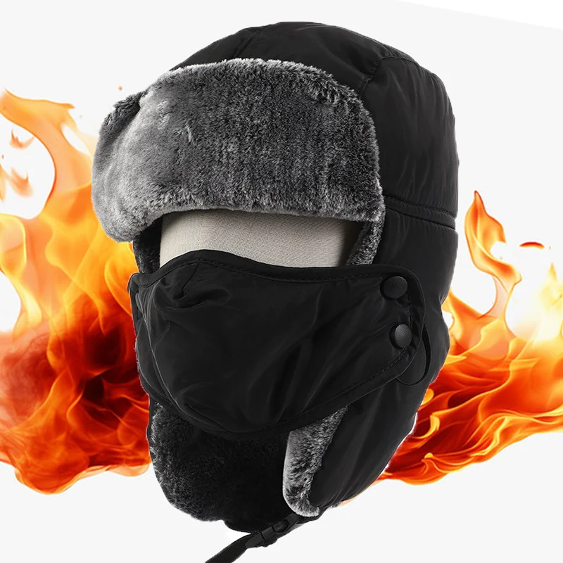 قبعة الطيار للرجال قبعة شتوية دافئة مع قناع مقاوم للرياح - قبعة تزلج للصيد على الجندي الروسي