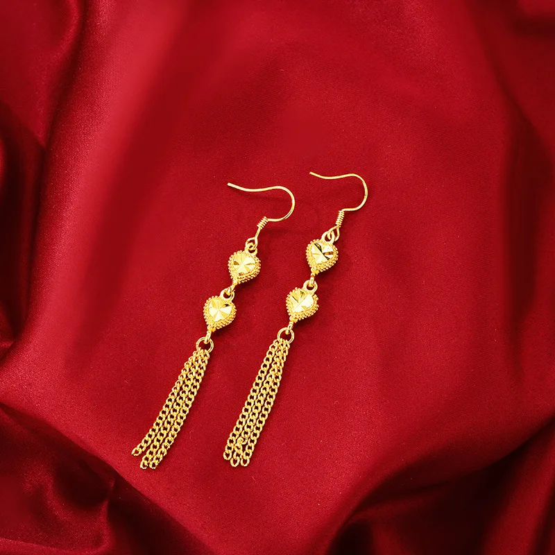 

New AU999 gold earrings fashionable ladies tassel water drop earrings pure gold temperament earrings 24K real gold earrings