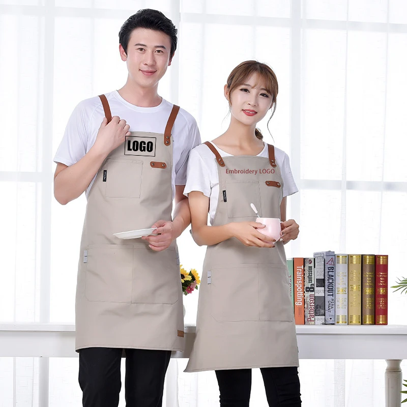 

Custom Embroidery Name Logo Bib Long Canvas Girl Kitchen Chef Diy Restaurant Hotel Bar Men Waiter Baking Cleaning Barber Apron