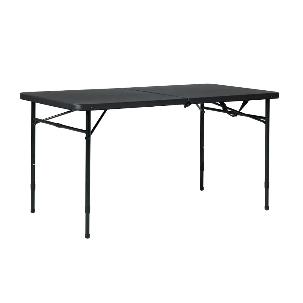 

4 Foot Fold-in-Half Adjustable Folding Table, Rich Black Comfortably seats 4 adults Easily folds in half for convenient storage