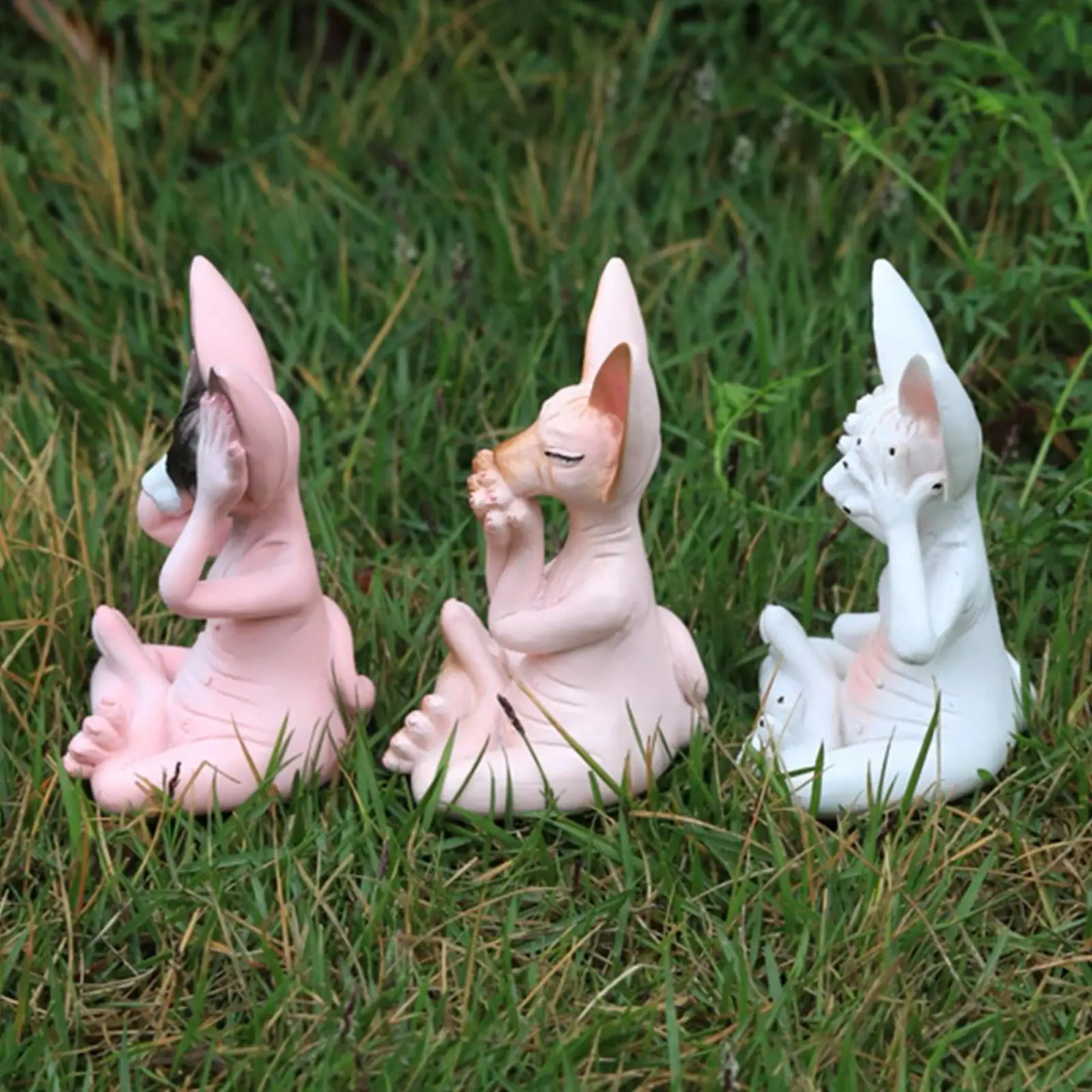 3Pcs Sphynx Cat Statue Ideal Gift Artwork Fine Workmanship Resin Animal Sculpture for Balcony Entrance Living Room Patio Cabinet