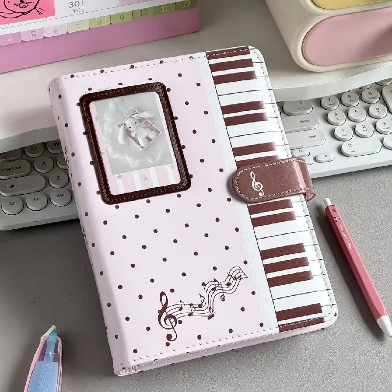 Sevimli Puantiyeli Piyano PU Deri Gevşek Yapraklı Ciltli Defter Ayrılabilir Sayfalar Okul için Taşınabilir Günlük