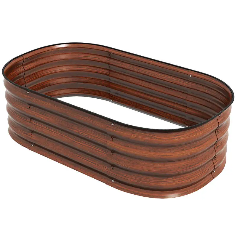 

3.4' x 2' x 1' Galvanized Raised Garden Bed Kit, Metal Planter Box with Safety Edging, Brown