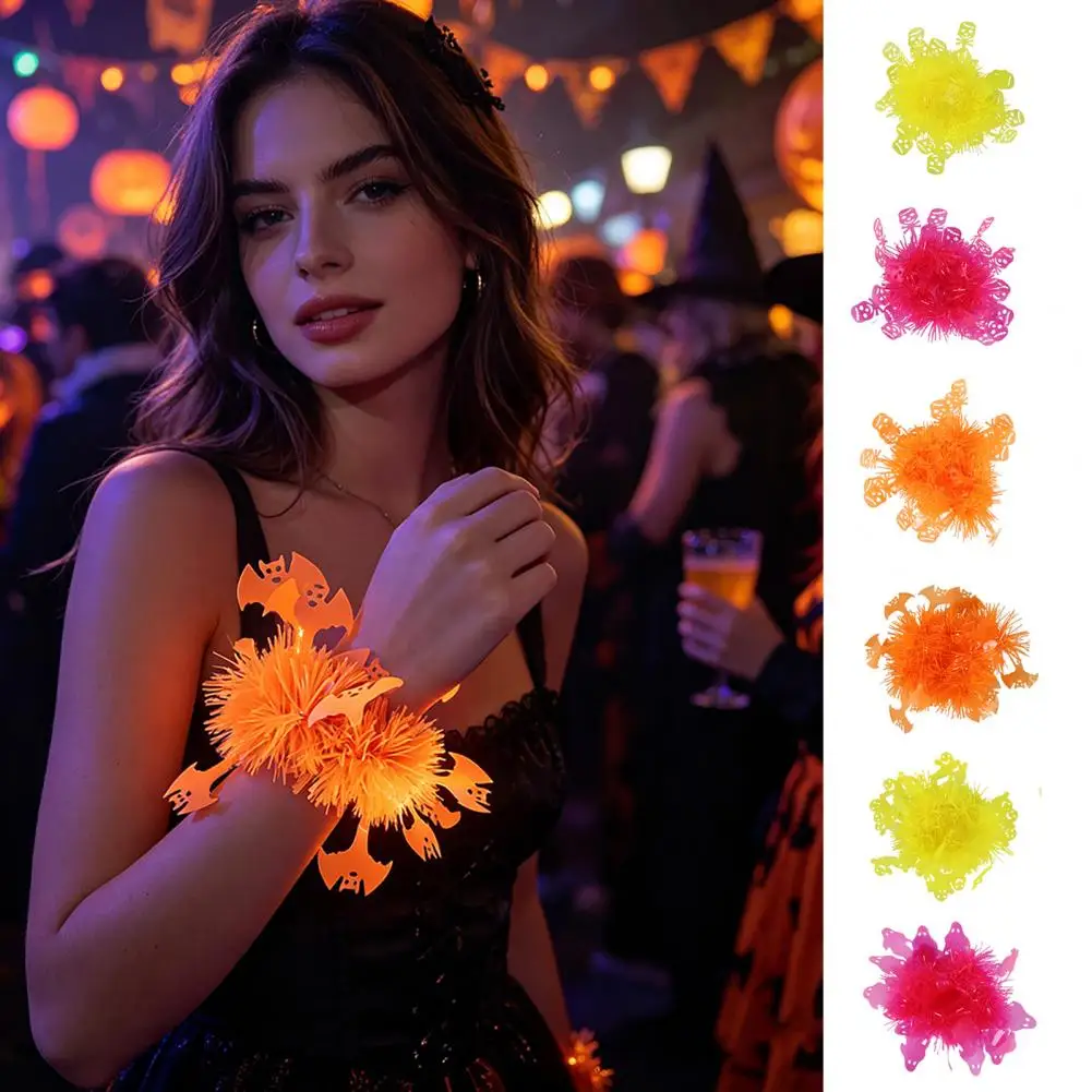 Halloween Wrist Corsage for Party Safe Holiday Hand Decor Halloween Wrist Cuff Bracelet with Fluorescent Ghost Pumpkin for Kids