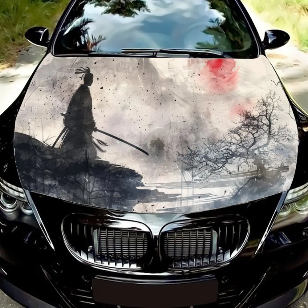 

Japanese Ink Painting Print Car Hood Wrap Color Vinyl Sticker Truck Graphic Bonnet DIY Auto Accessories Decoration Wrap Decal
