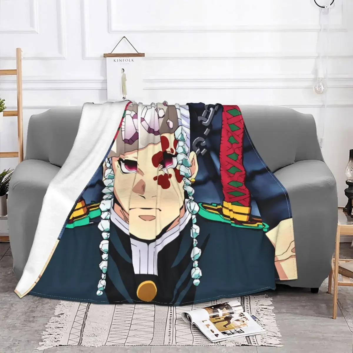 Demon Slayer Tengen Anime Blankets Coral Fleece Plush Decoration Kimetsu No Yaiba Thin Throw Blanket for Home Travel Bedspread