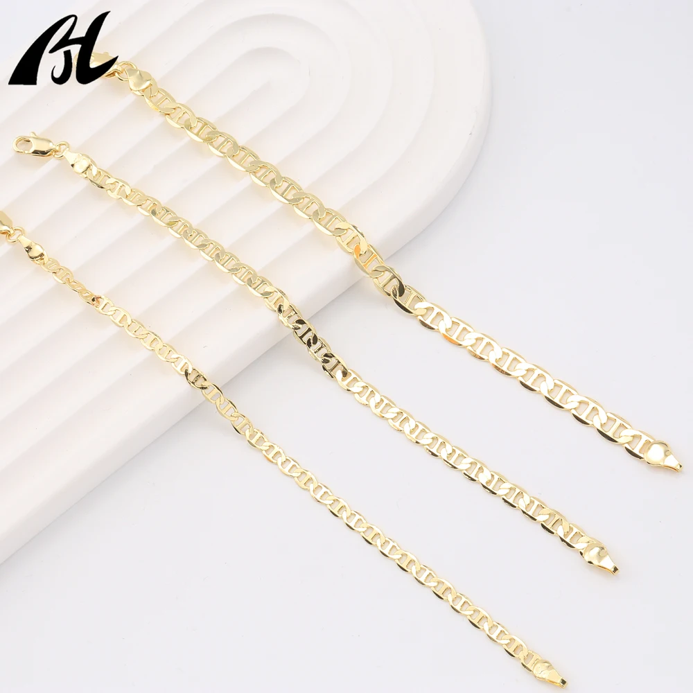 Fashion Jewelry Classic Mariner Rod Link Chains Plated In 14K Gold Brass Based Men's bracelet