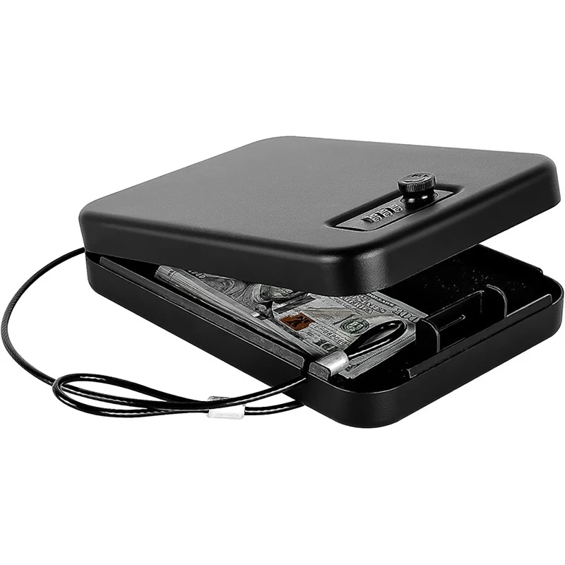 Portable Safe Box Travel Lock Storage Cabinet 3-digit Password with Security Steel Cable for Cash Jewelry Passport Protection