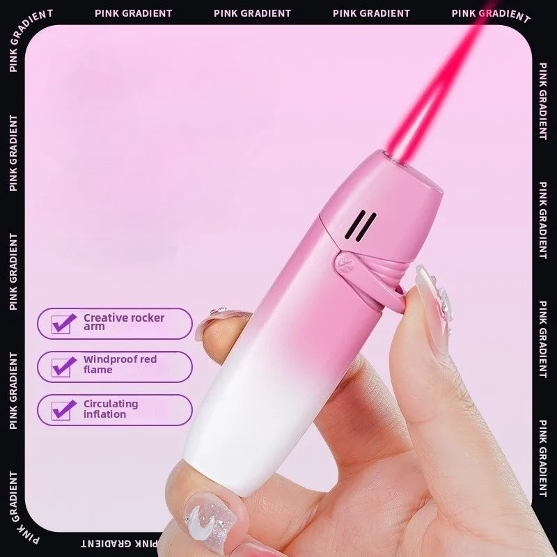 

Metal Gradient Inflatable Rocker Lighter Windproof Pink Flame Butane Gas Outdoor Lighter High Beauty Gift for Men and Women