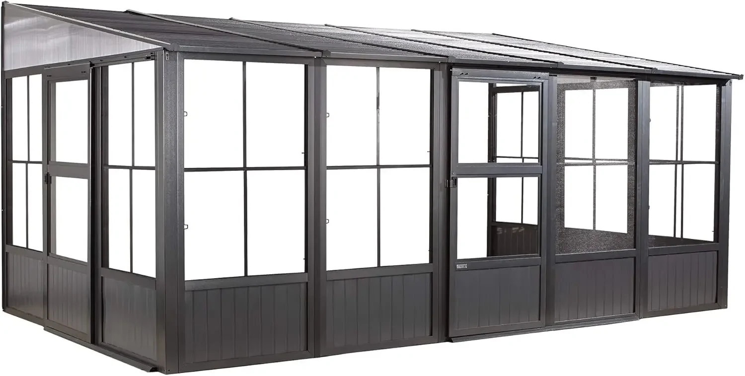 Sojag Outdoor 10' x 16' Charleston Wall-Mounted Solarium, Outdoor Sun Shelter and Shade Structure