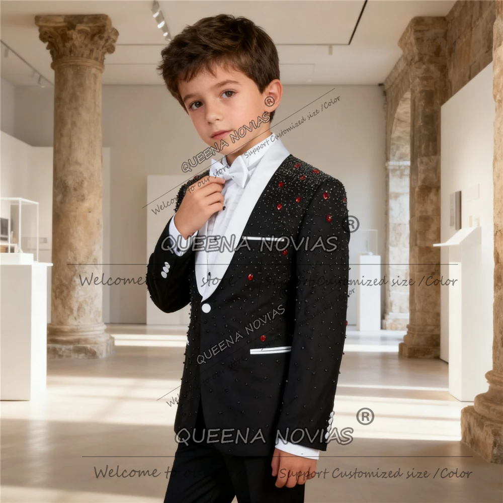 Luxury Beaded Stones Suit Attire For Boy 2 Pieces Single Breasted Blazer Pants Customized Children Wedding Tuxedos Kids Dress