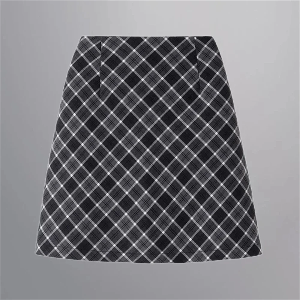 

Women Vintage Plaid Simple Streetwear Skirt Basic Preppy Style Mini Skirts 2023 New Autumn Chic Harajuku Style High Waist Skirt