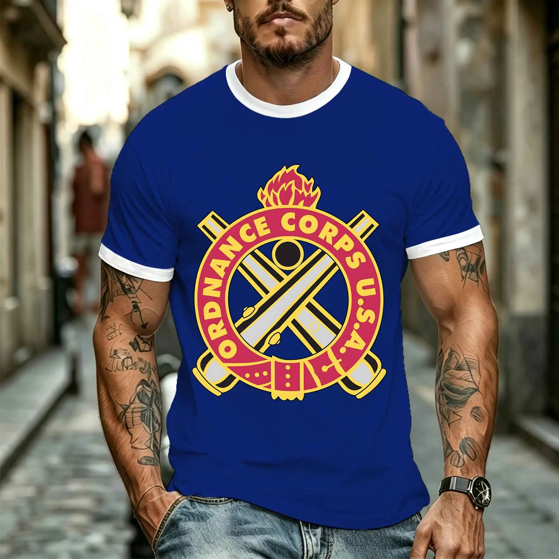 2026 new model Tee Stylish Comfortable Men's US Ordnance Corps Emblem Print T-Shirt Military Style Retro Casual Daily Top Tee fo