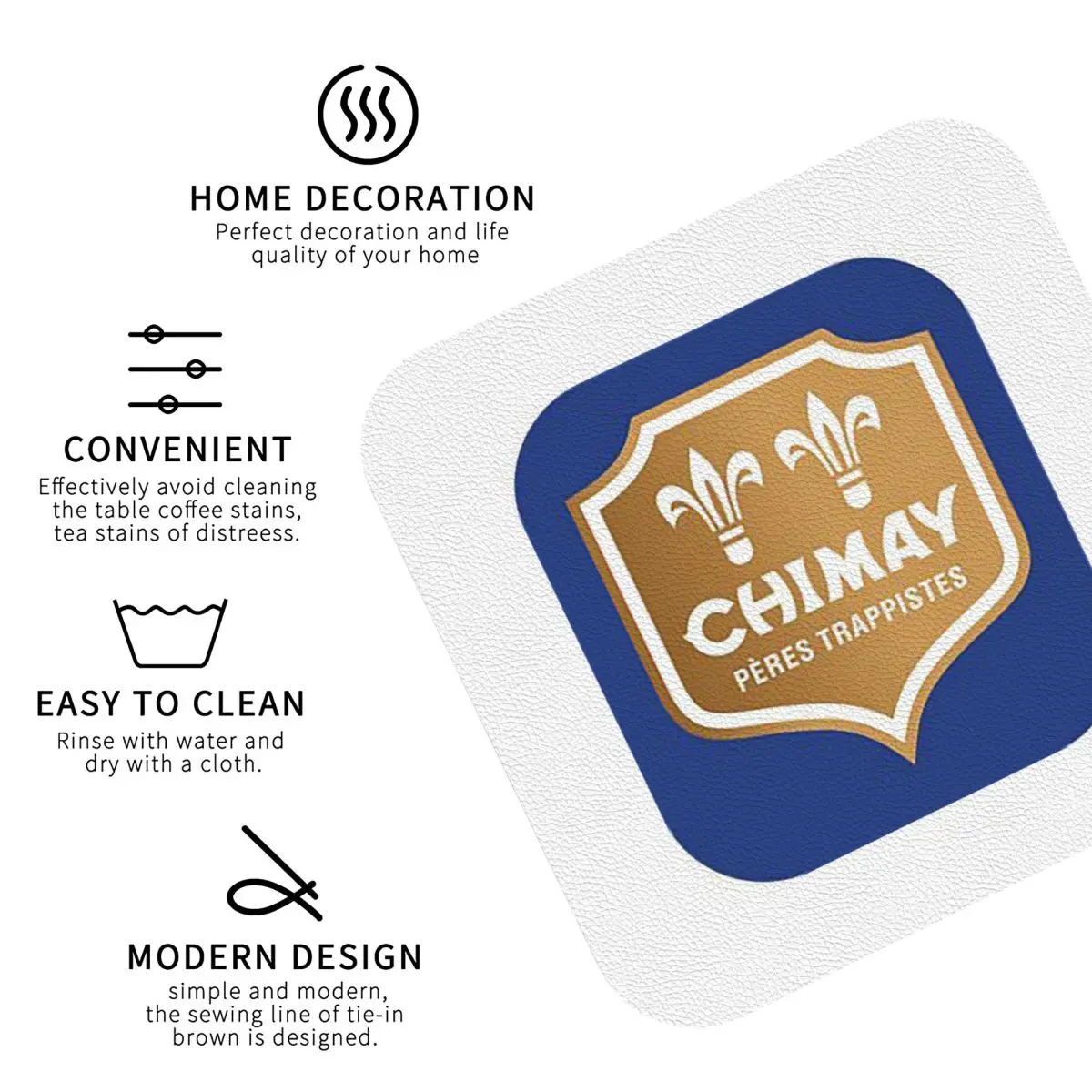 Chimay Logo Coasters PVC Leather Placemats Waterproof Coffee Mats for Home Kitchen Dining Pads Set of 6 - view 5