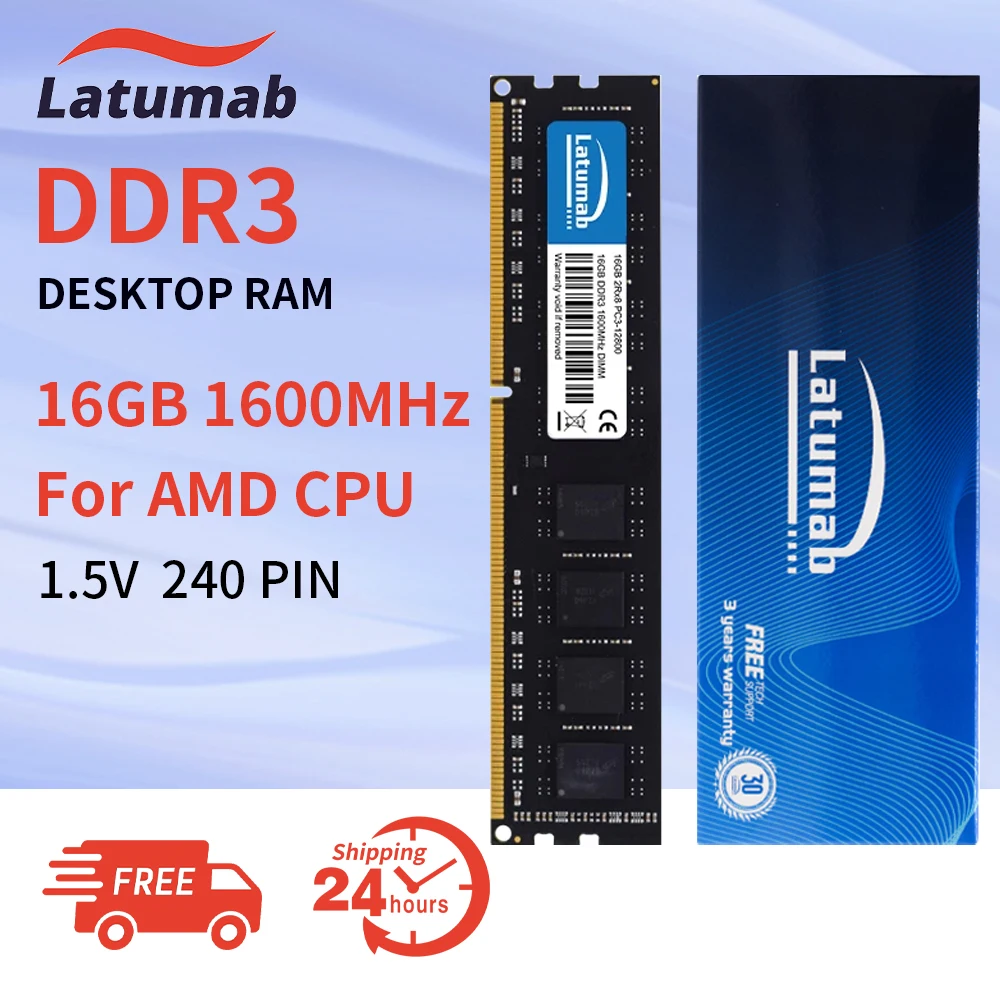 

Latumab RAM DDR3 16GB 1600MHz PC3-12800 for AMD CPU Motherboard Memory Ram 240pin 1.5V PC Memory Ram Module