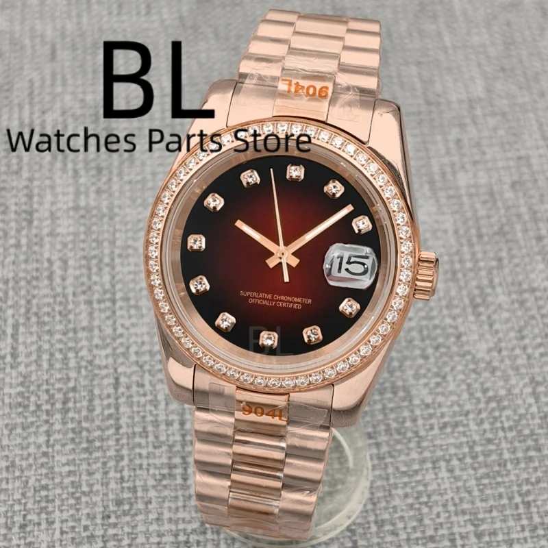 ساعة BLIGER أوتوماتيكية جديدة فاخرة مزينة بالذهب الوردي للرجال NH35 ساعة يد ميكانيكية للرجال من الفولاذ المقاوم للصدأ مقاومة للماء