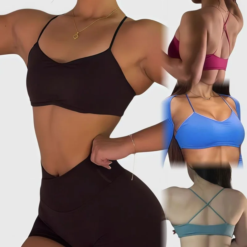

Pure Color Sexy Vision Sports Bra Women Gym Seamless Yoga Fitness Underwear Removable Bras Top Cross Back Sports Workout Bra