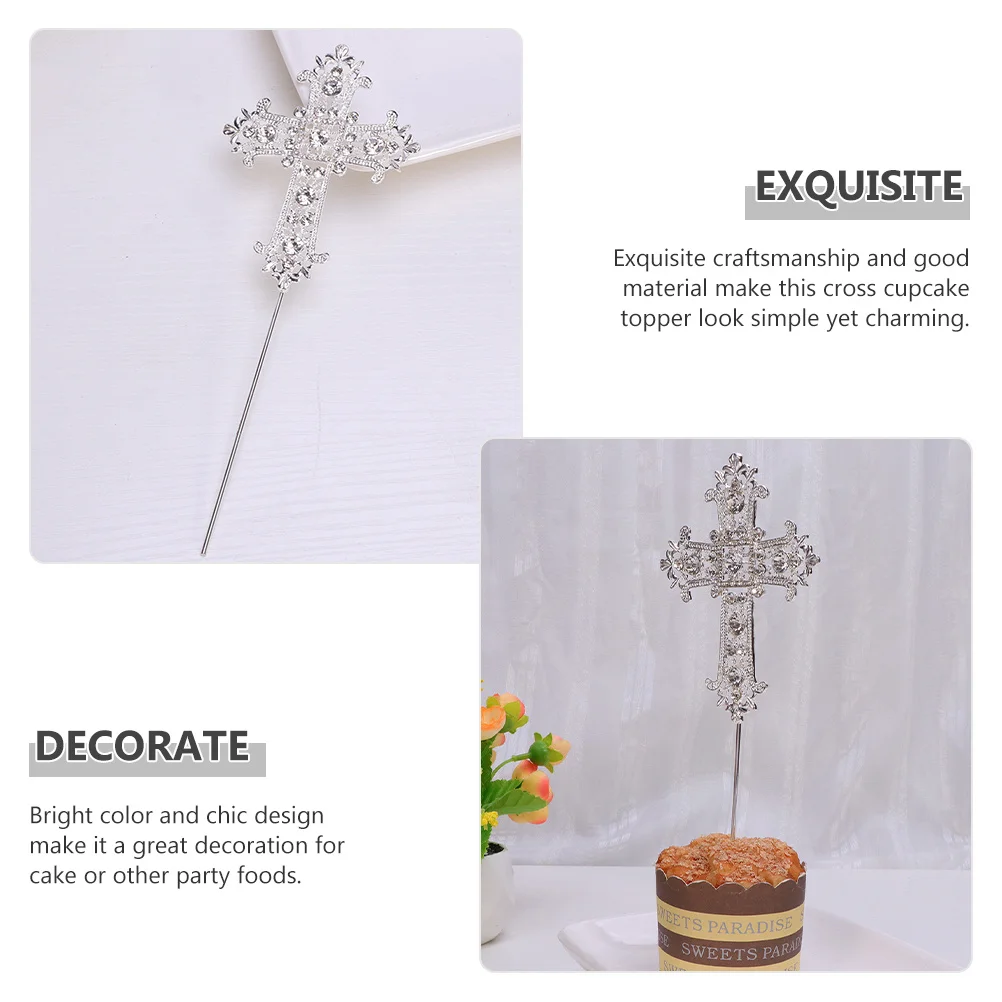 

2pcs Rhinestone Cross Toppers Cake Decor Wedding Shower Easter Party Bright Chic Design Elegant First Communion Cupcake