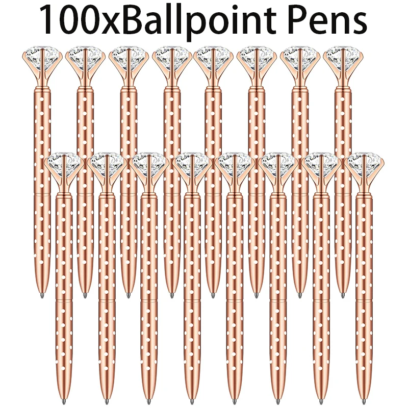 

100Pcs Crystal Diamond Ballpoint Pen Bling Metal Pen Office Supplies
