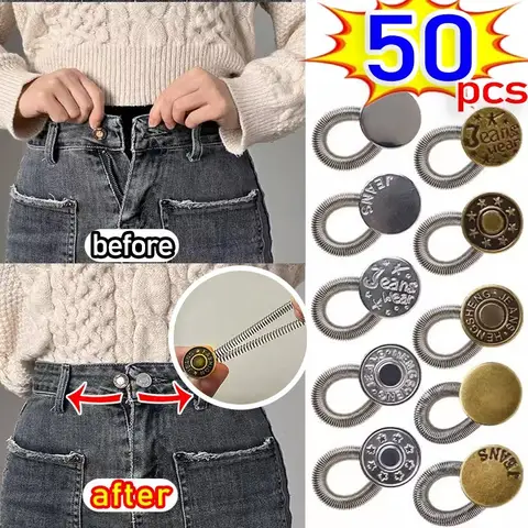 Extend Jeans Waist Button Spring Adjust Waistline Buckle Adjustable Waistband Expanders Elastic Expand Trouser Waist Extender