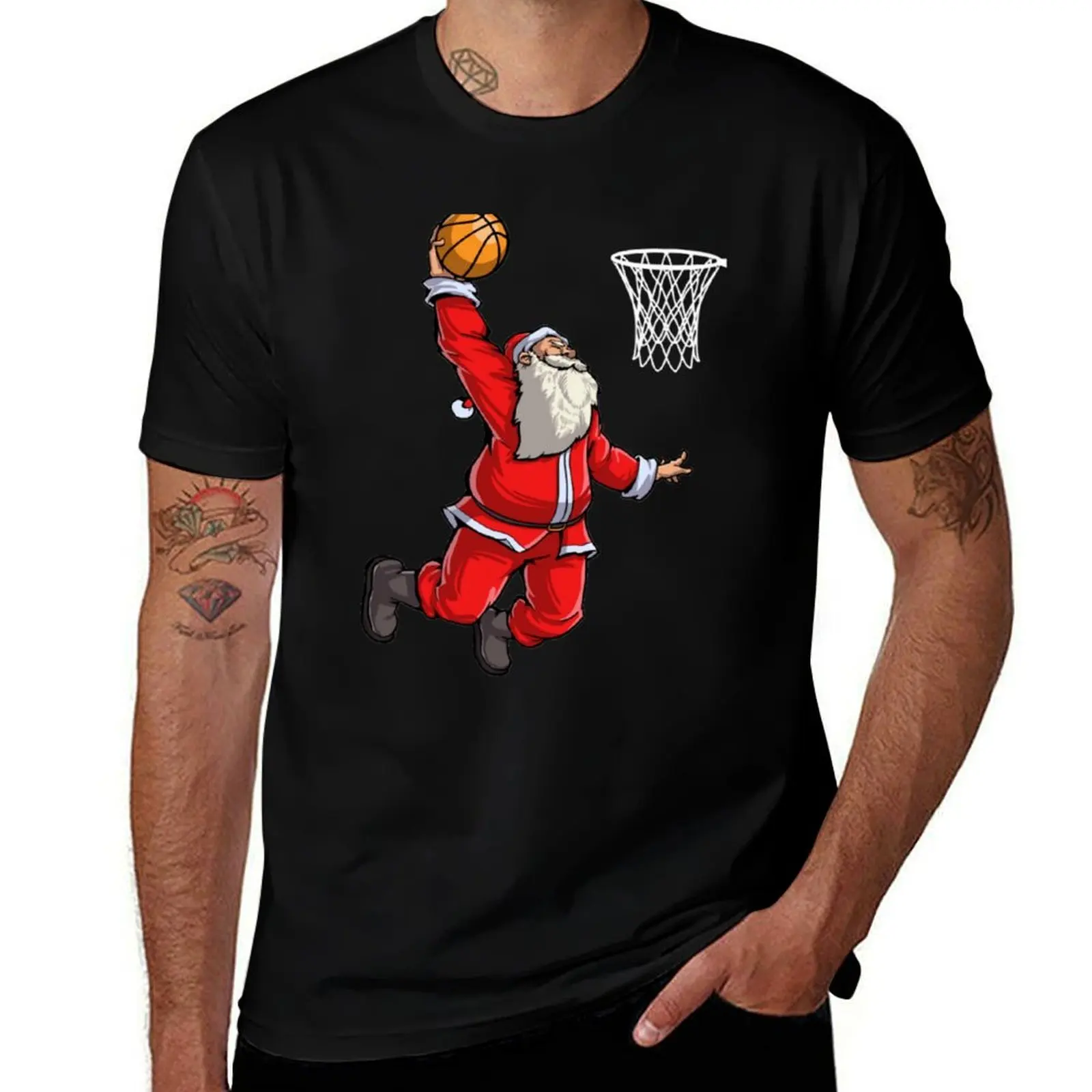 Santa Claus Dunk T-Shirt Heavy Duty Casual Work Tee T-Shirt