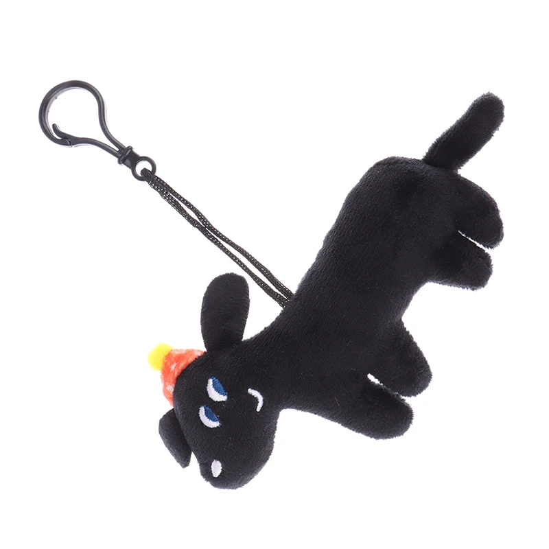 Porte-clés chien noir en peluche de dessin animé pour fille, poupées mignonnes, porte-clés créatif, pendentif de sac à dos chiot, cadeau d'anniversaire