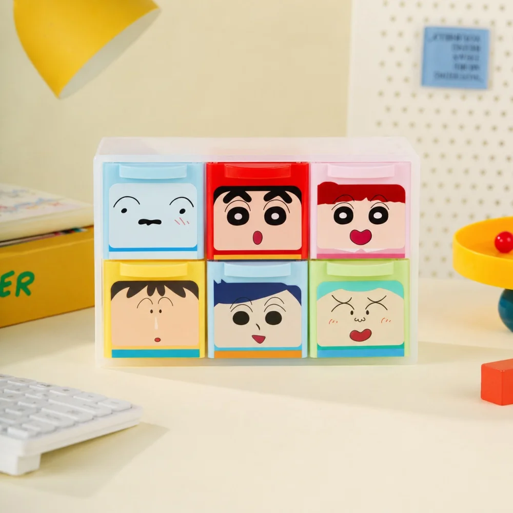 Genuine Crayon Shin-chan Six Compartment Storage Organizer Box Cartoon Desktop Drawer Case for Study Desk Office Dorm Use
