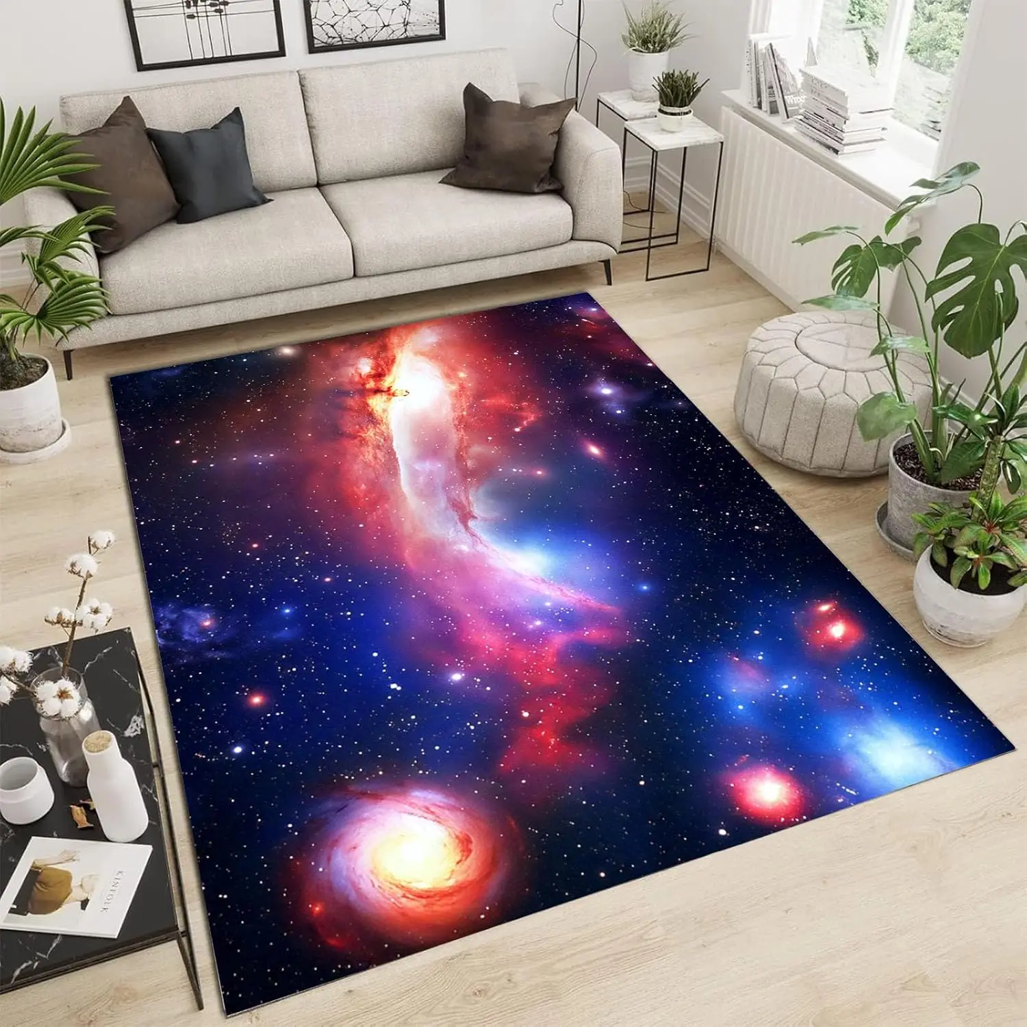 Washable Area Rugs for Living Room Bedroom,Vast Cosmic Landscape Non Slip Rug,Low Pile Soft Fantastic Nebula Indoor Floor Carpet