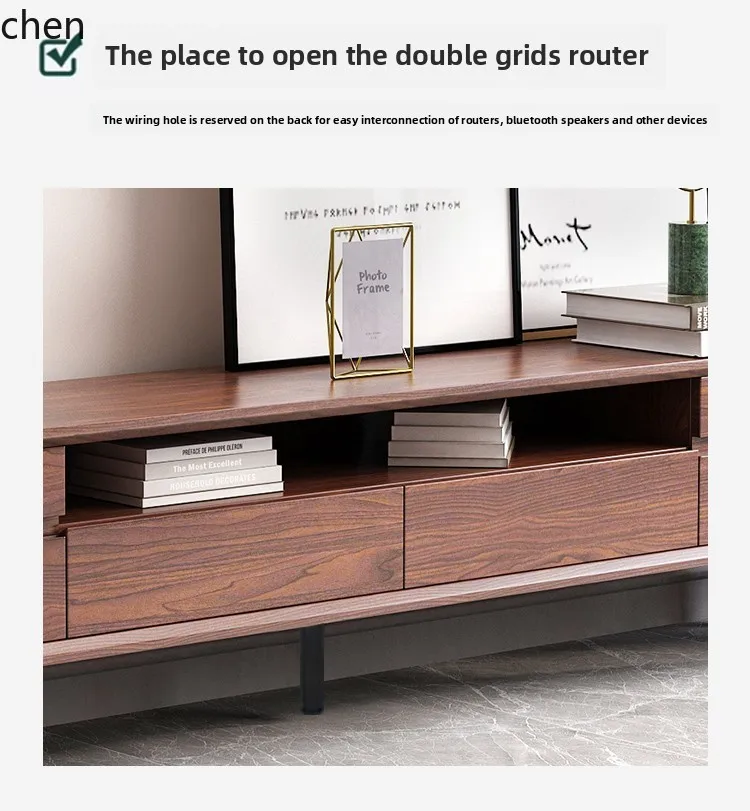 

LXC all solid wood TV cabinet living room floor new Chinese coffee table combination small apartment walnut modern simple