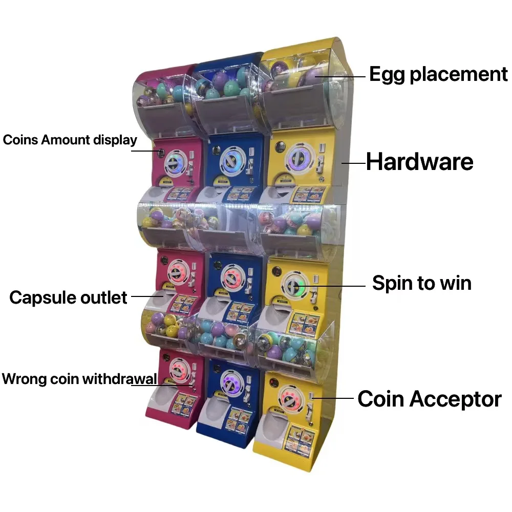 Low price custom amusement kid's park mini coin operated egg plush gift toy gashapon vending twisted egg baby machine