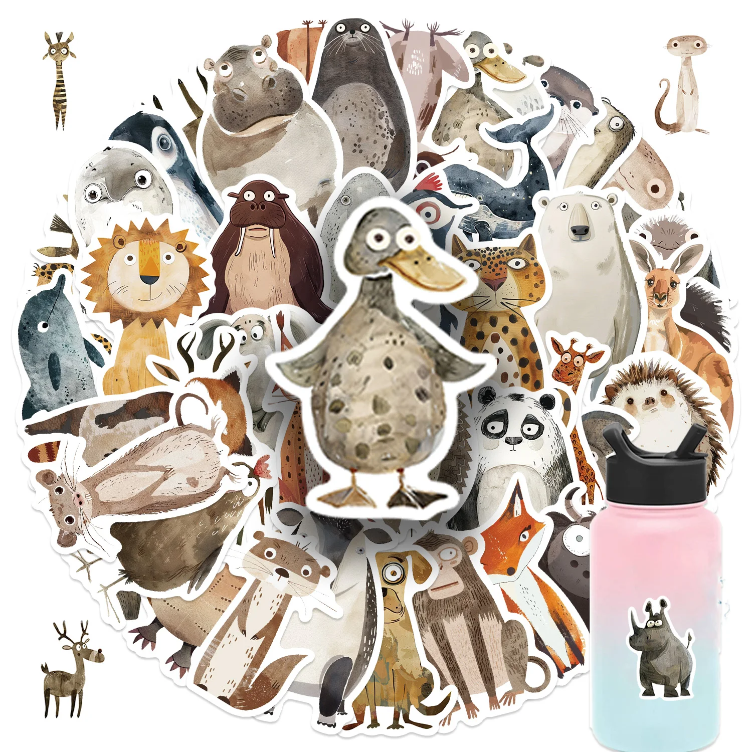 50 pezzi di animali strani dipinti ad acquerello adesivi cartoni animati creativi divertenti decorazione notebook chitarra tigre riccio squalo adesivo