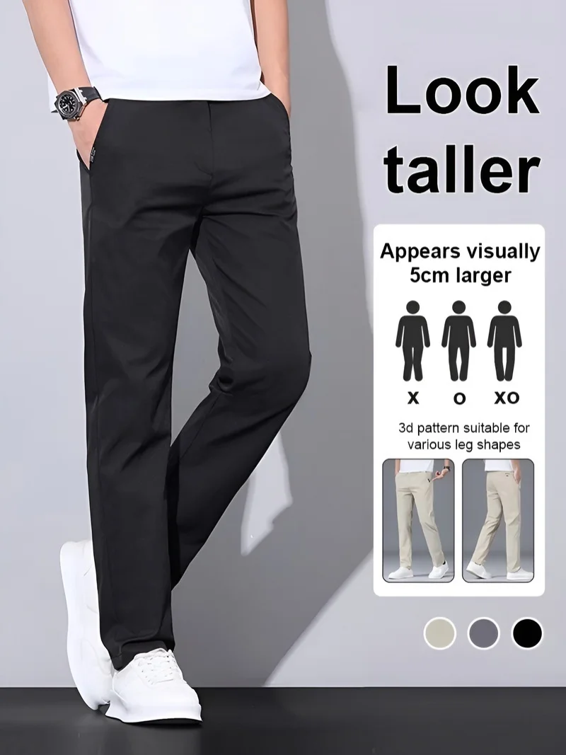 Verano hielo seda hombres casual novedad de verano hombres rectos casual sueltos pantalones de hombre cinturón elástico cremallera larga