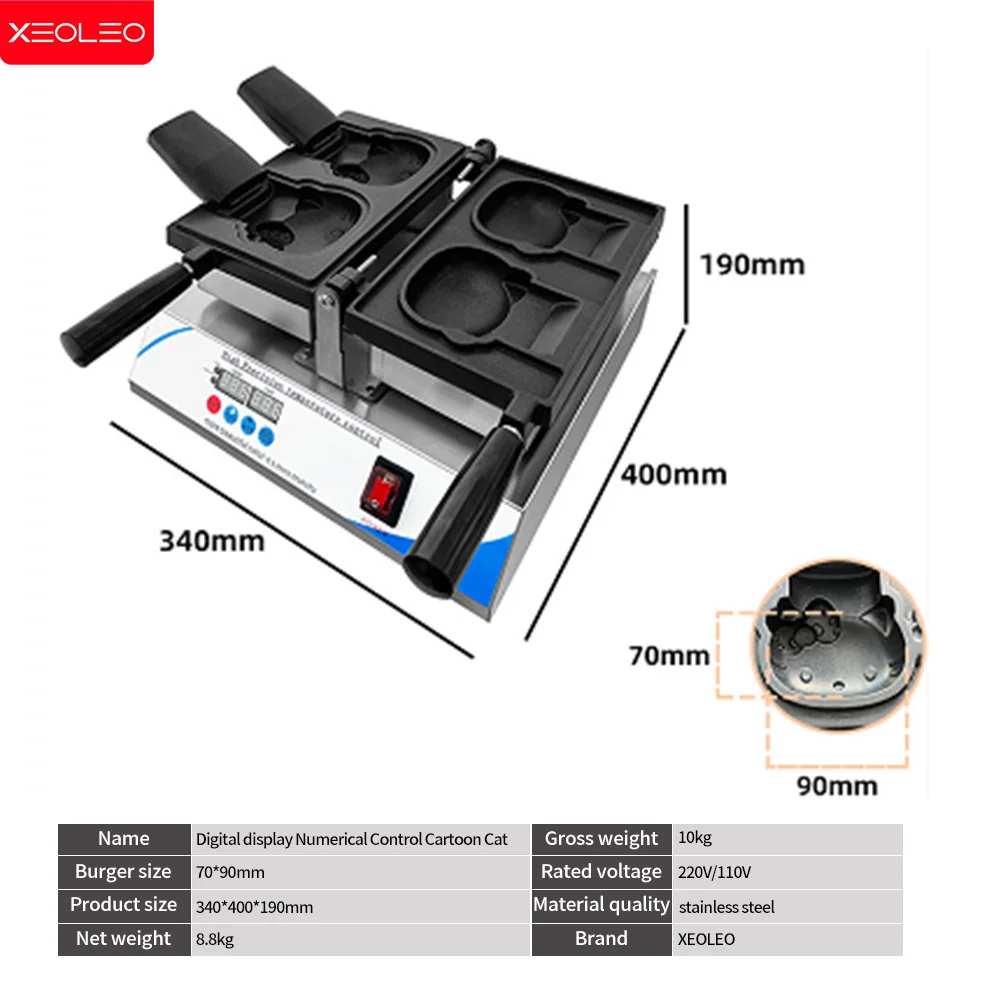 głosem XEOLEO Touchpad Cartoon Kitty Cat Gofrownica 2000W Otwarte usta Kitty Shape Taiyaki Maker Machine Elektryczna gofrownica