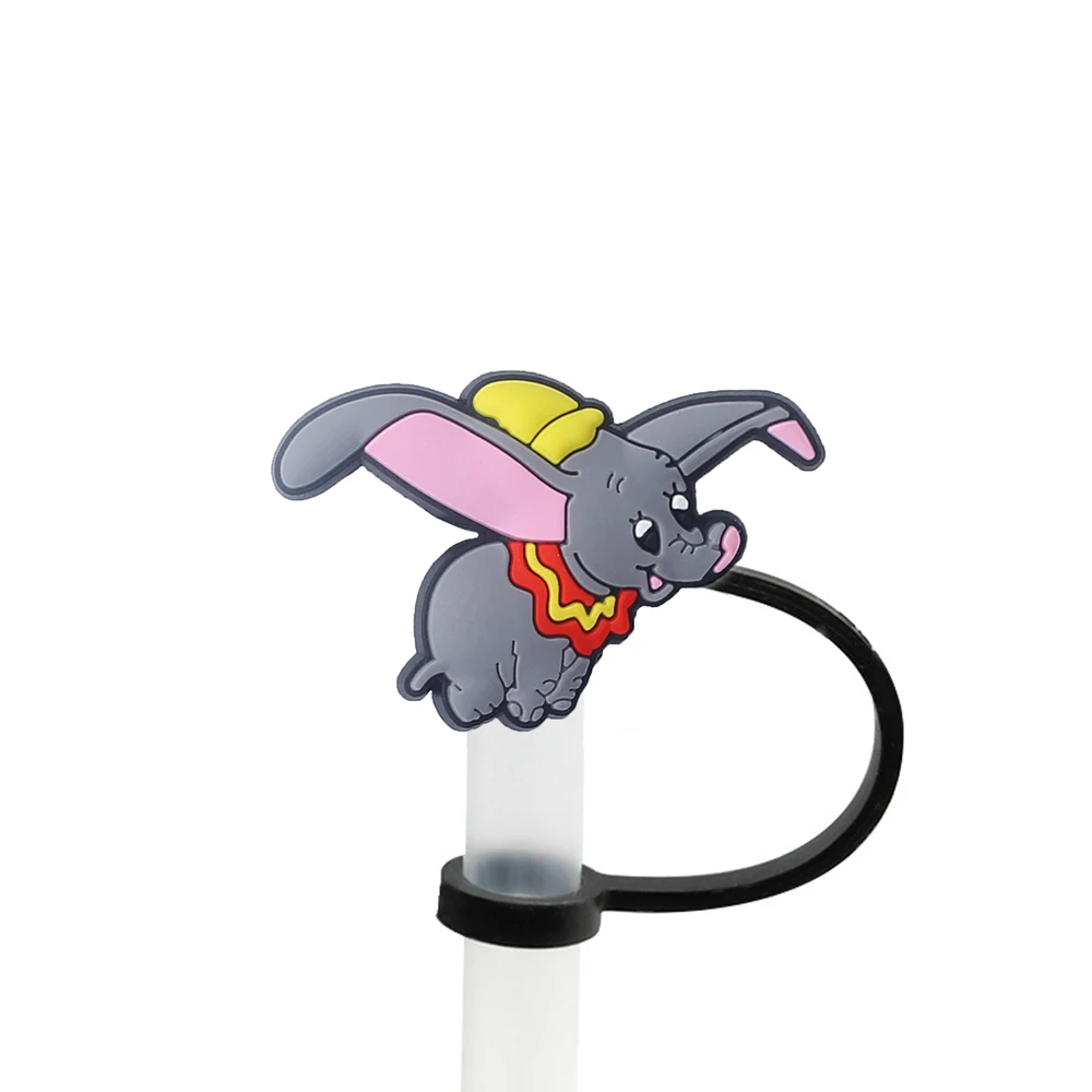 4pcs Dumbo Cartoon Silicone Straw Toppers for 10mm,Straw Caps for Glass Cup,with 30&40Oz Tumbler with Handle Dust-Proof Reusable