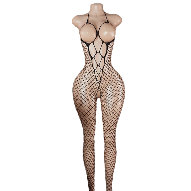 Sexy Lingerie Bodysuit Open Bra Backless Stockings Sex Transparent Net Clothes One Piece Crotchless Bodystocking Erotic Costumes