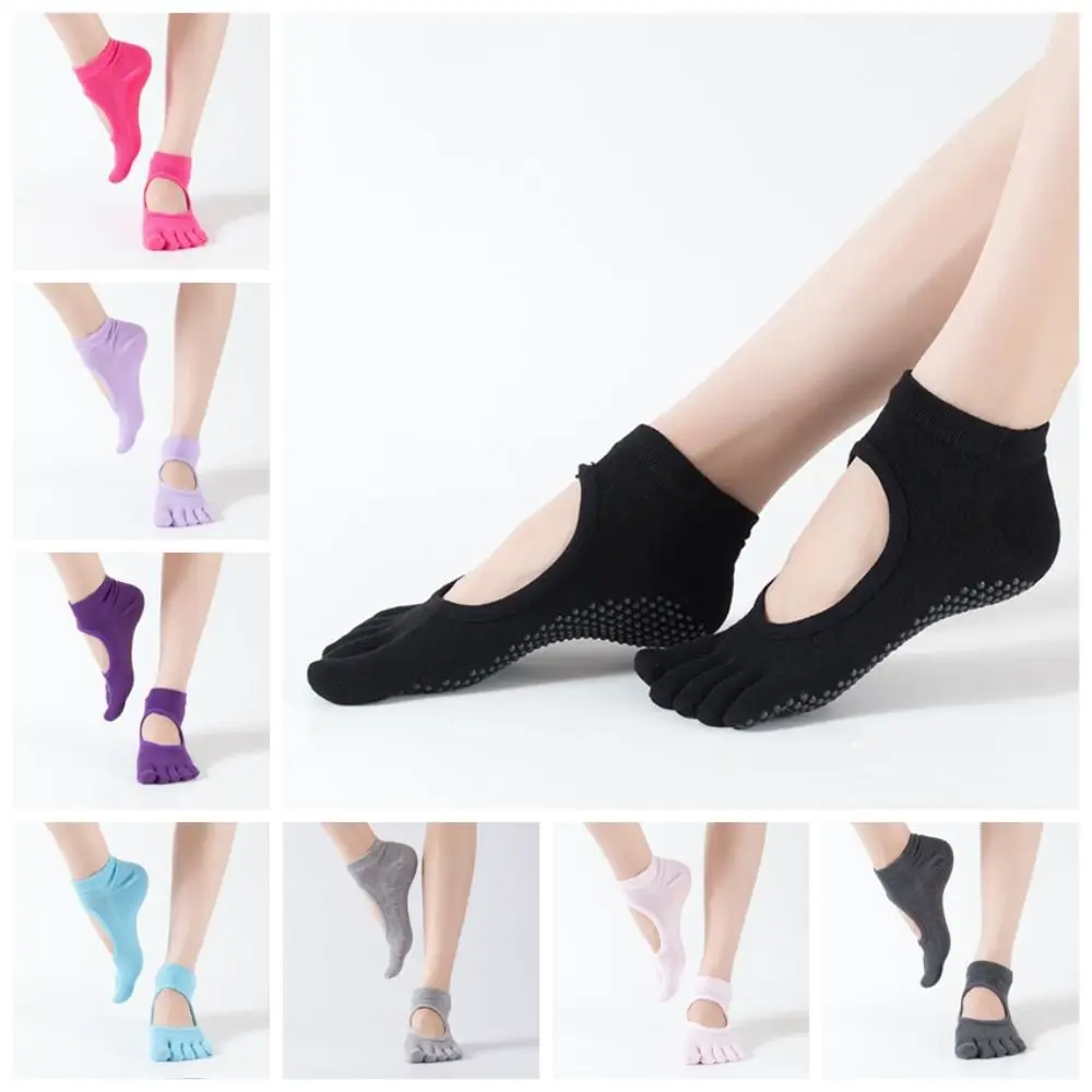 Polyester Cotton Yoga Dot Socks Short Tube Silicone Glue Five-finger Socks Five Toe Non-slip Yoga Split Toe Fitness Socks Sports