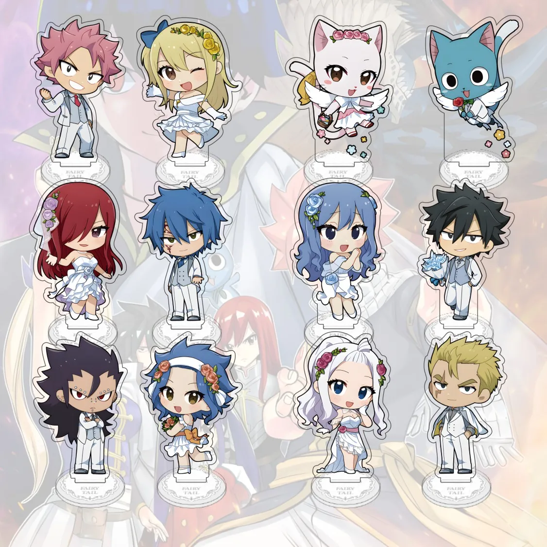 Anime FAIRY TAIL 10 cm Acrílico Natsu Happy KEAI Elza Lucy Jellal Mirajane Modelo de pé Cinza Decoração de mesa Presente para fãs