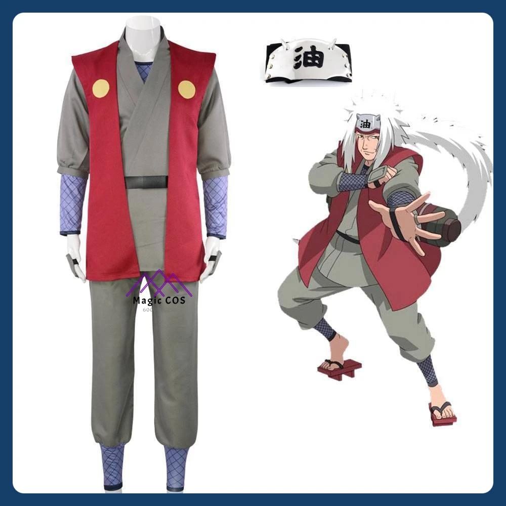 

Anime Jiraiya Cosplay Costume Role Playing Clothes Full Set Outfit with Headwear for Men Adult Comic Con Halloween Party Suits
