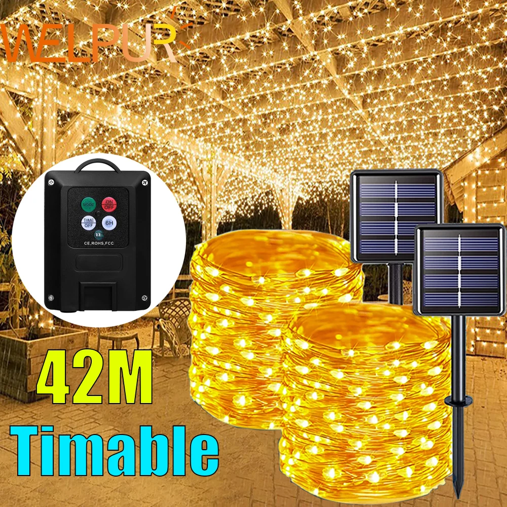 

32M/42M Solar Fairy String Light Timable Outdoor Garden Festoon Light 8 modes Christmas Decoration Light Garland Yard Decoration