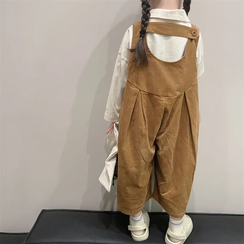 Spring Autumn Casual Baby Girls Cotton Plain Loose Corduroy Strapped Bodysuit Kids Sweet Jumpsuit Child Overalls Outfit 2-8 Yrs